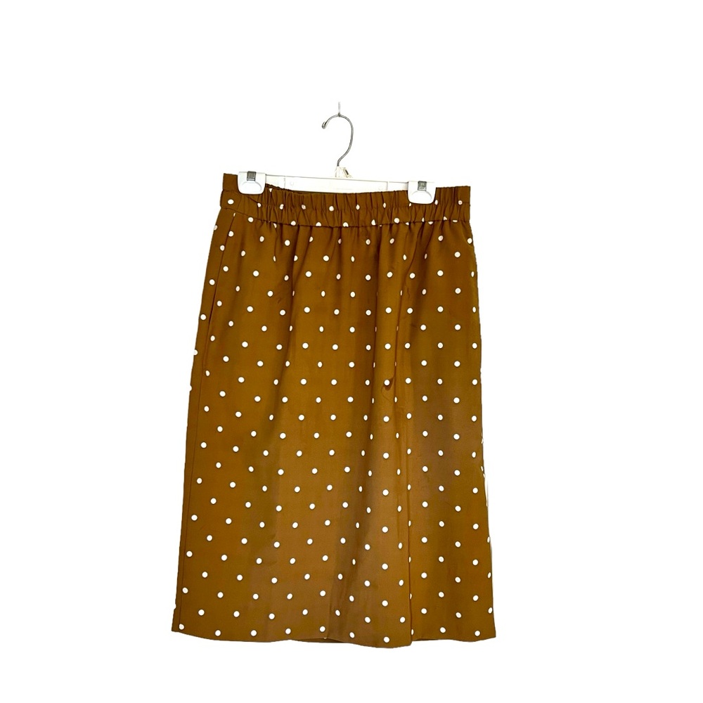 J Crew tan with white polka dot midi skirt, Size Medium $10
